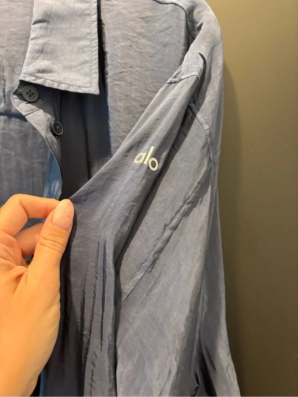 ALO Yoga Semi-Sheer Golden Hour Button Down Long Sleeve Small Navy NWT Top Shirt